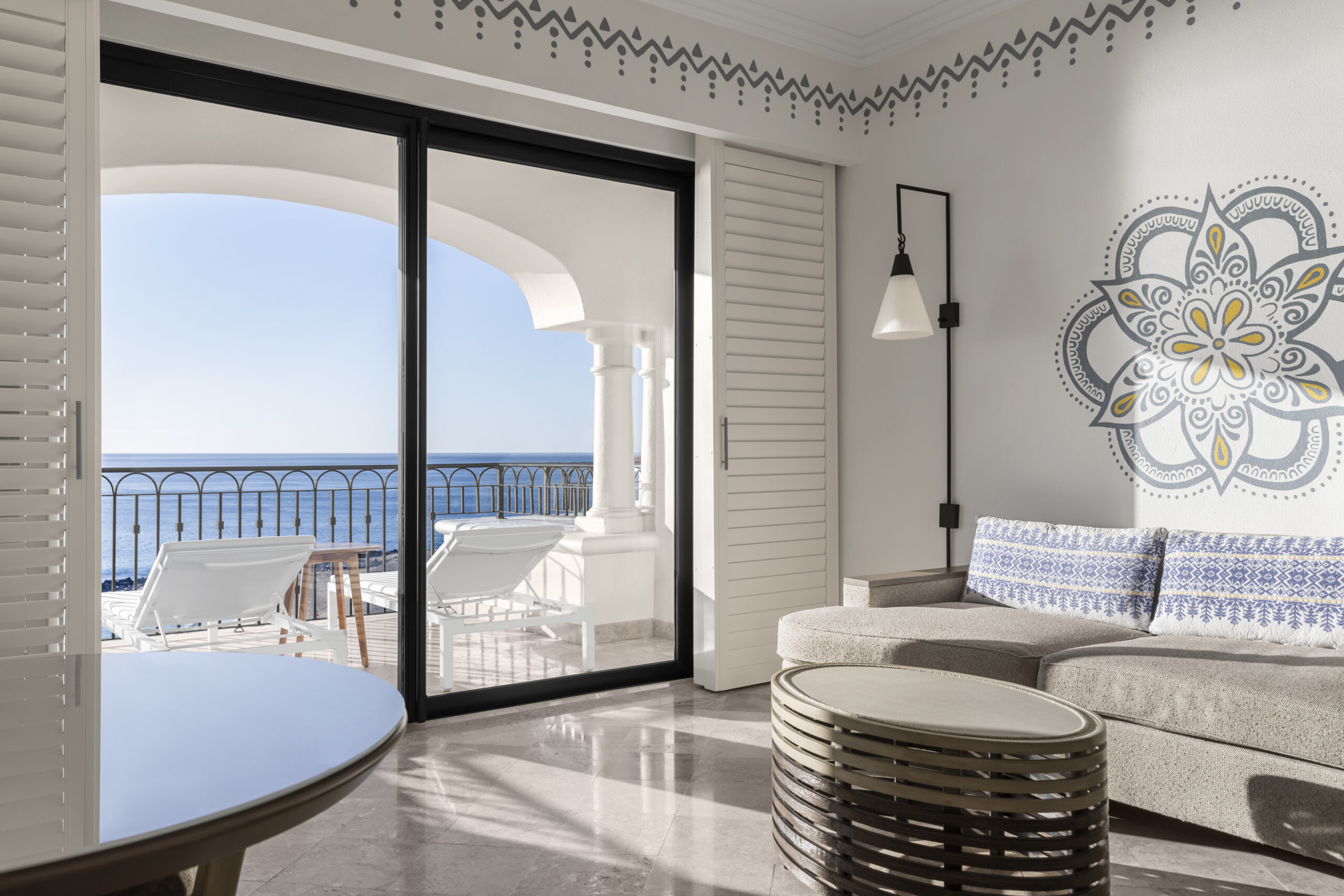 picture of a living area in a room with sea view balcony